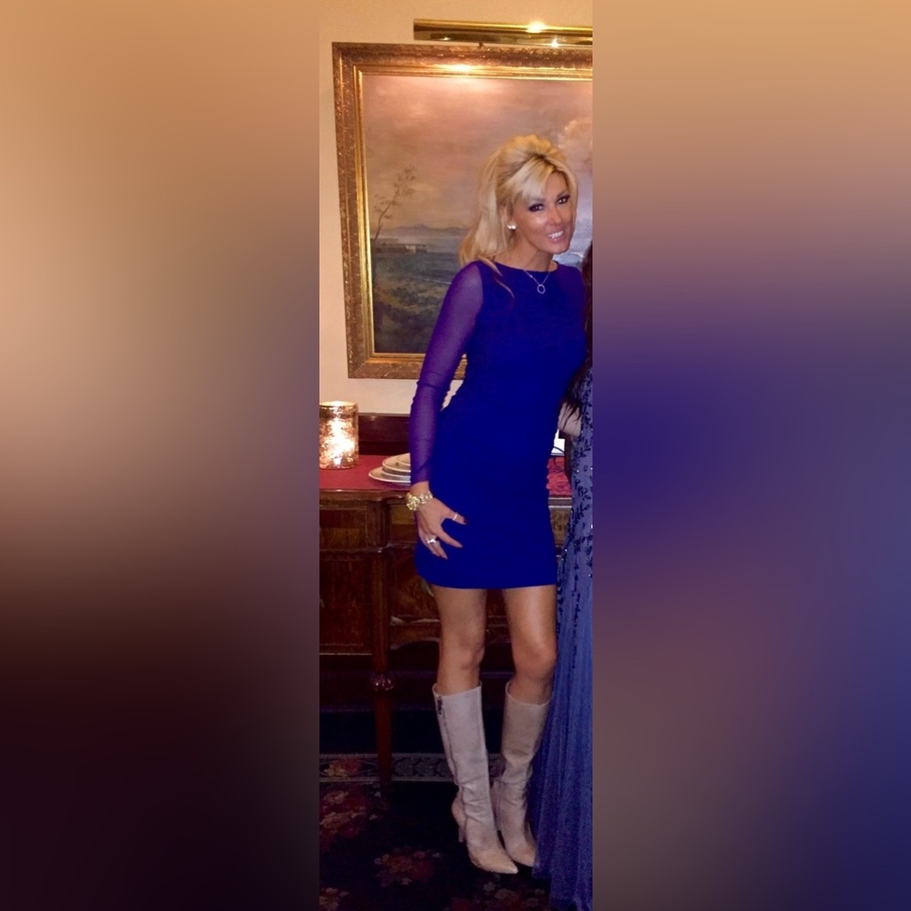 Y2K 🔥Jean Paul Gaultier Soleil Royal Blue Bodycon Sheath Dress L Pleat Front